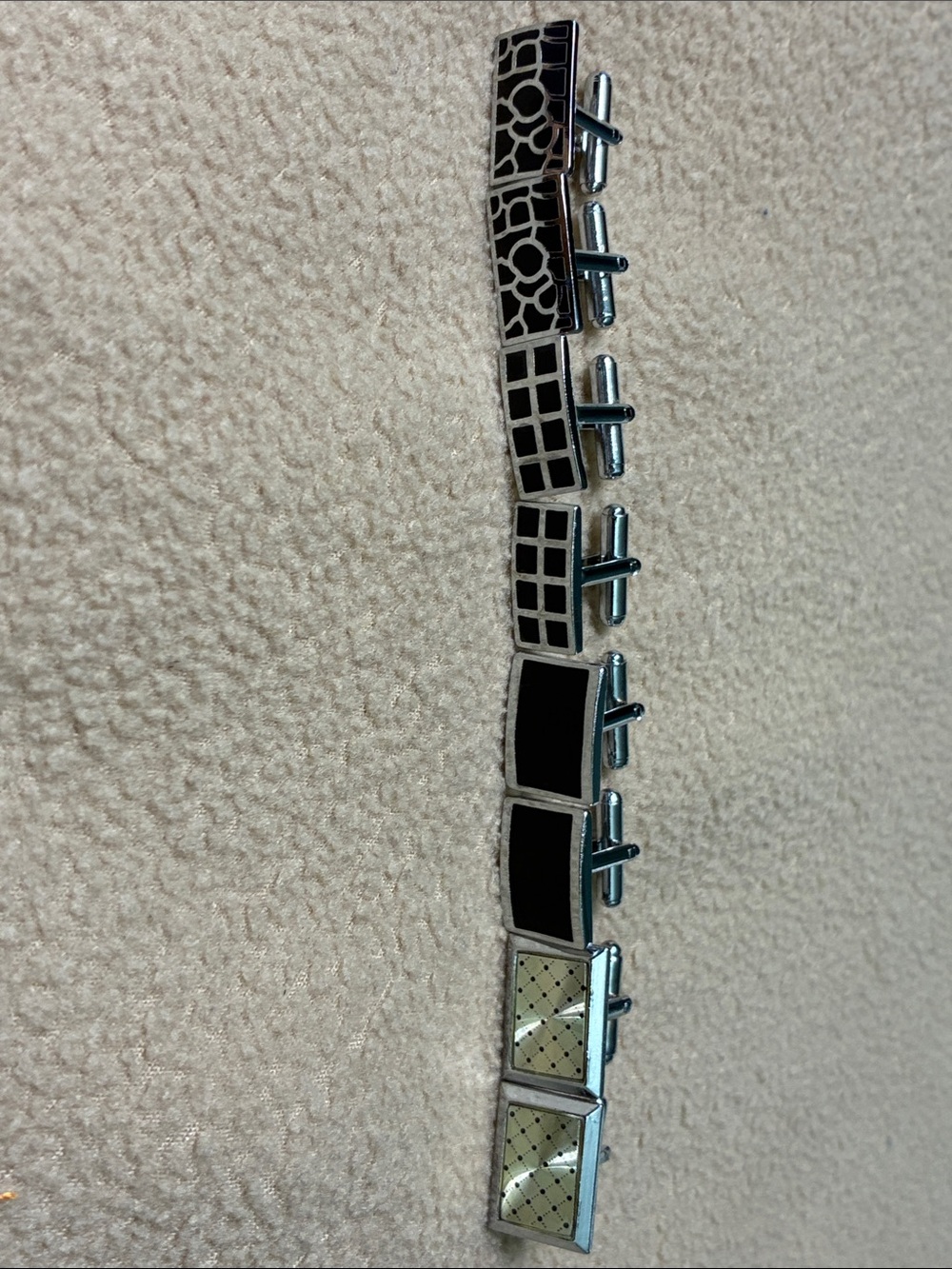 Black and Silver Geometric Men's Cufflinks Set